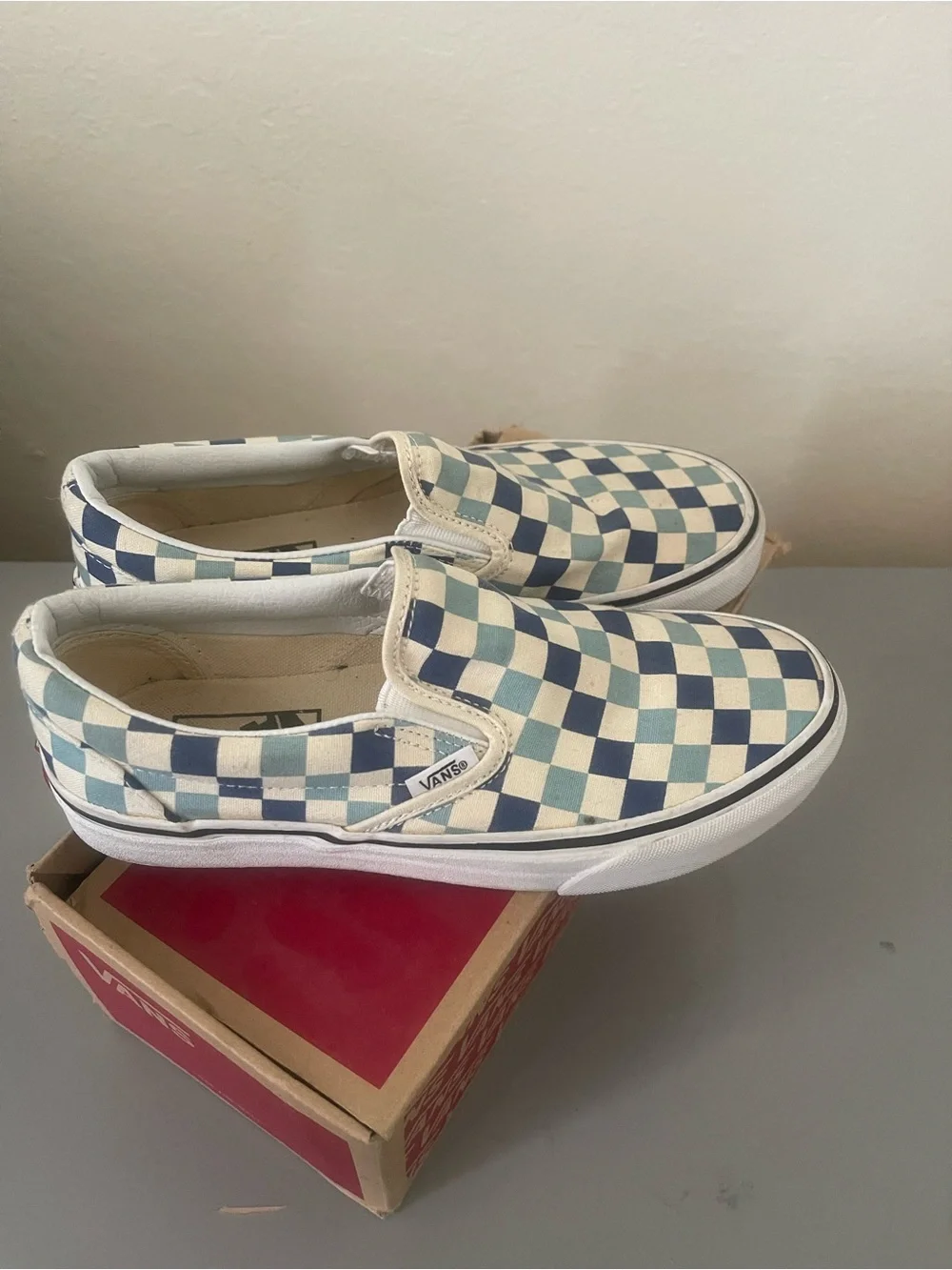 Vans Kids Checkerboard Slip-On Sneakers - Navy & Light Teal